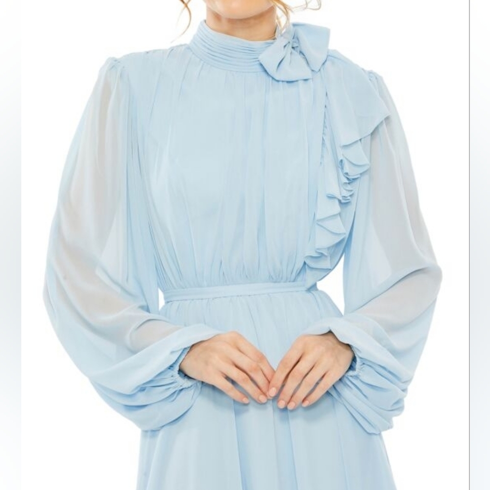 NWT MAC DUGGAL | $348 High Neck Formal Mini Dress - Blue - Picture 3 of 4